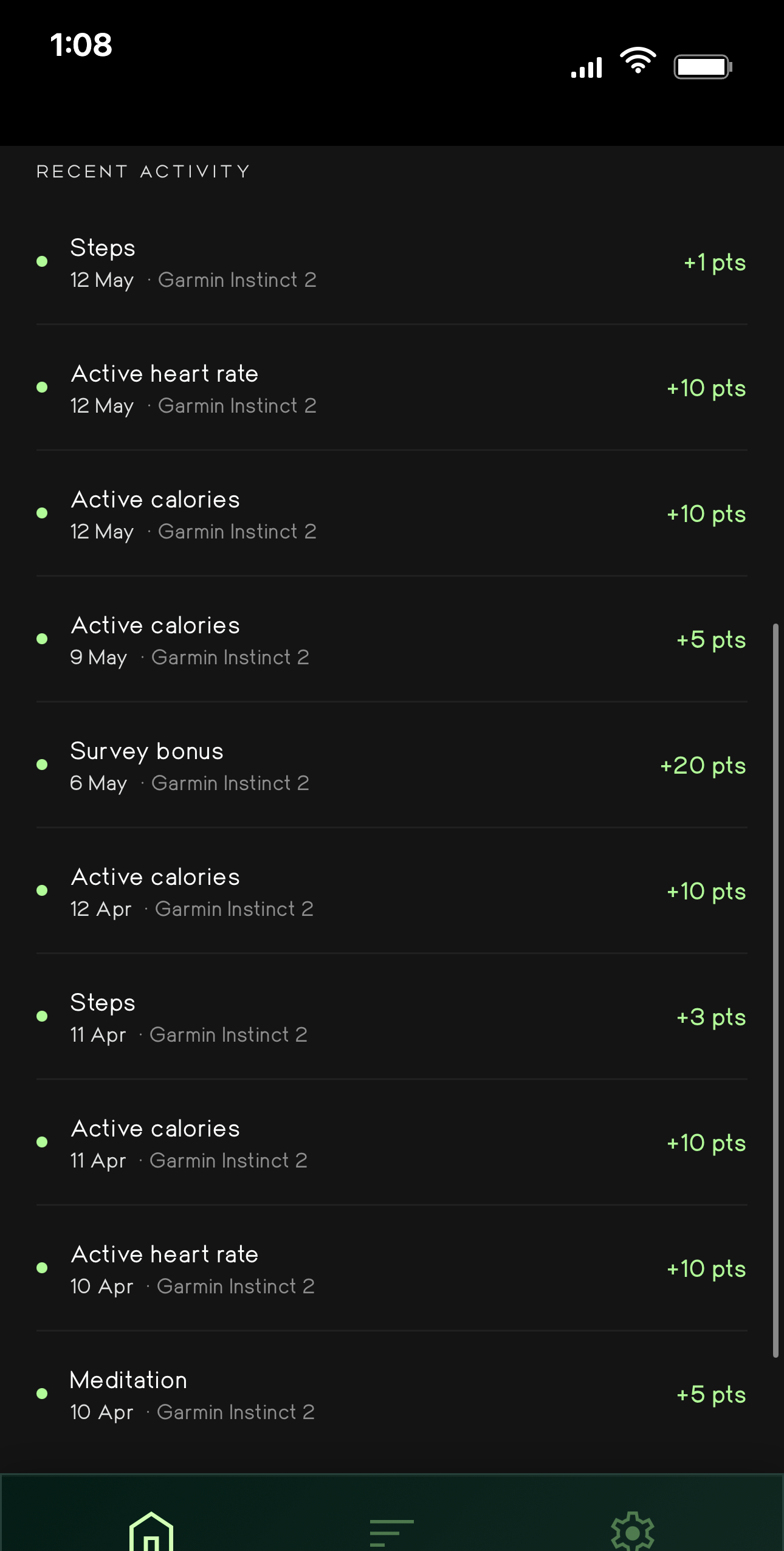 108 app activity screen
